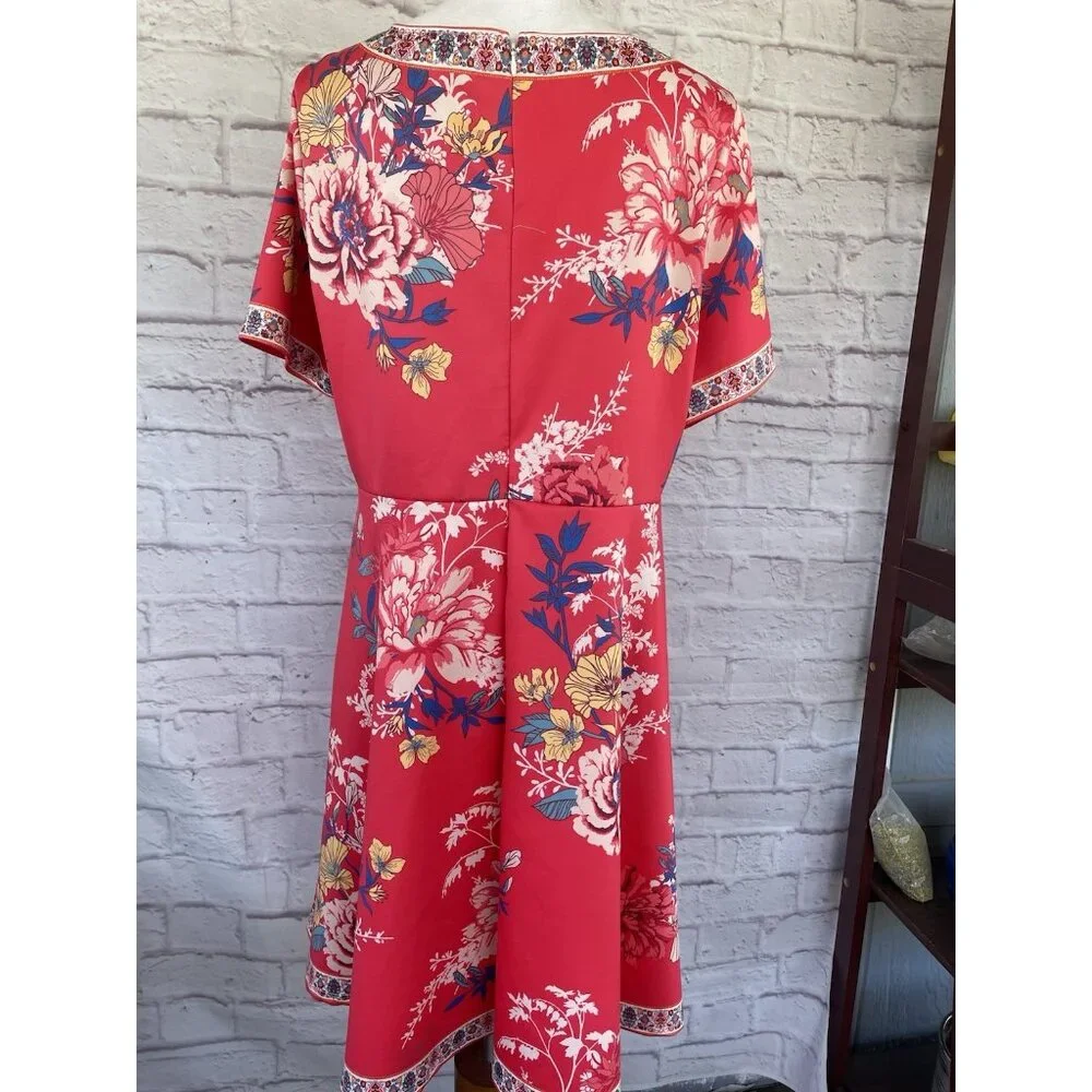 Women’s FLYING TOMATO Orange Dress Size 1X Floral Design Short Sleeve - Picture 6 of 12